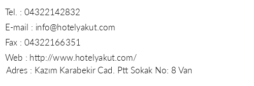 Yakut Hotel telefon numaralar, faks, e-mail, posta adresi ve iletiim bilgileri